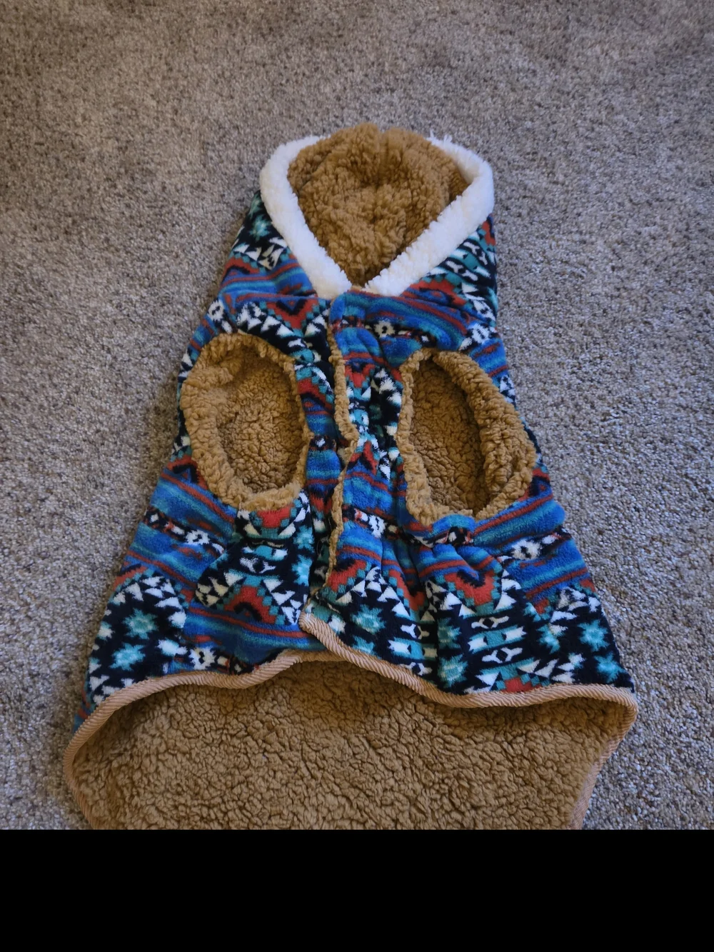 Cozy Aztec Sherpa-Lined Xl Pet Jacket - Blue & Brown